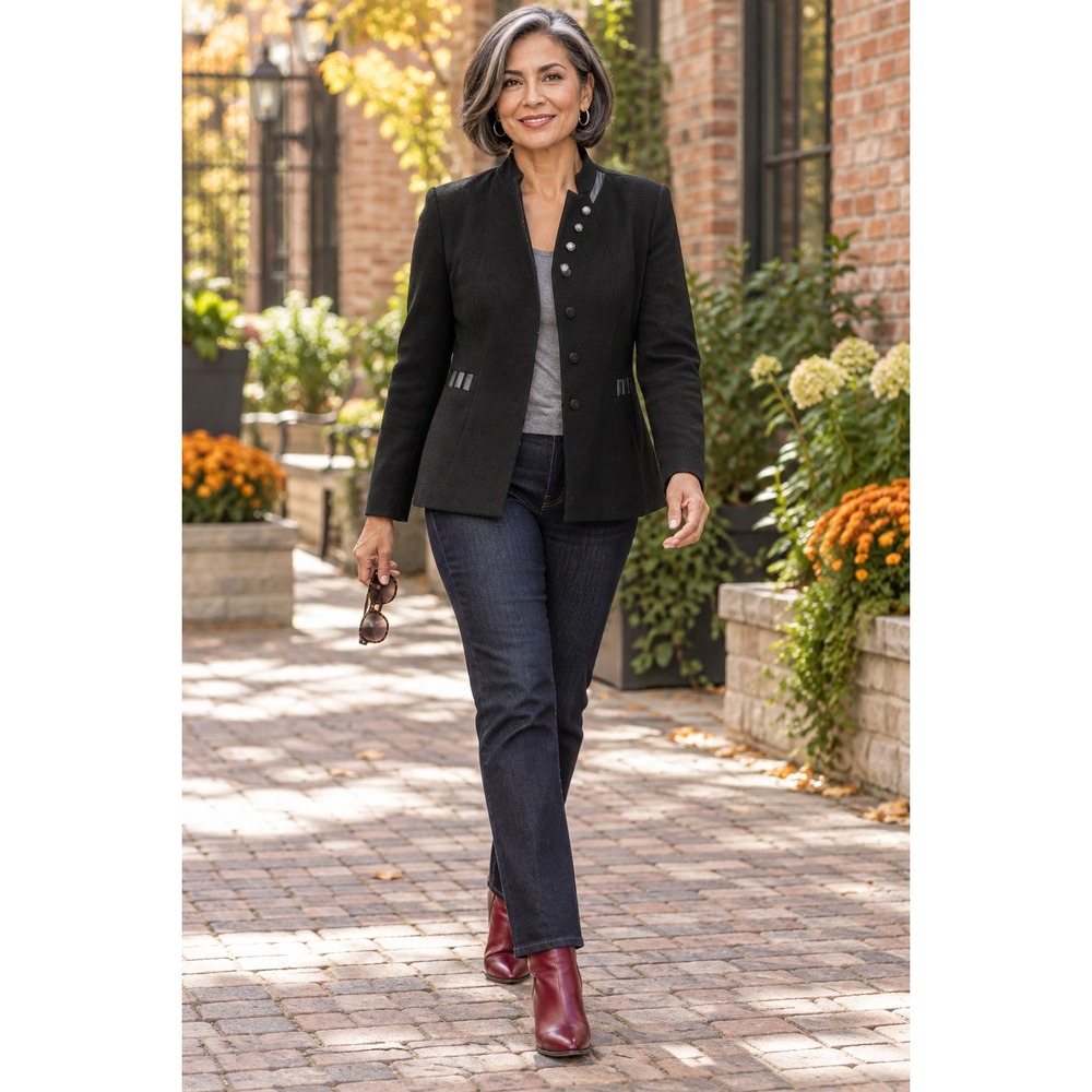 Ye Shi Military Style Black Blazer Mandarin Collar Jacket Women's Size 13